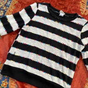 One Clothing Rainbow White Black Striped Fuzzy Sweater Ling Sleeve Girls Small S